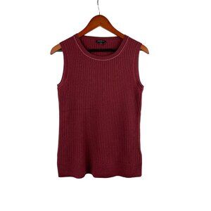 Lafayette 148 New York Womens Ribbed Knit Sleeveless Sweater Top M Red
